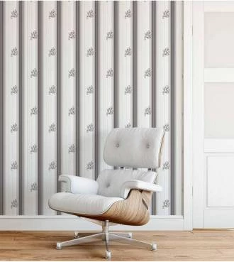 Papel de parede com fundo branco com e listras e detalhes em tons de cinza - Casual 41