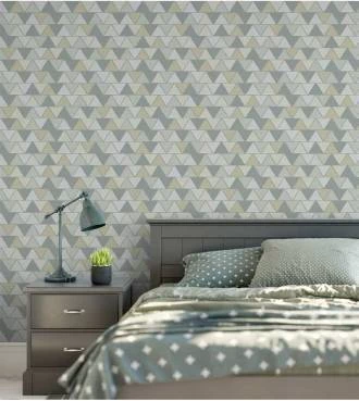 Papel de parede com fundo cinza e detalhes em tons de amarelo e cinza - Casual 33