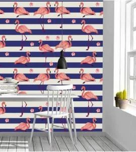 Papel de parede Flamingo com fundo listrado