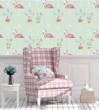 Papel de parede flamingo fundo verde