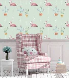 Papel de parede flamingo fundo verde