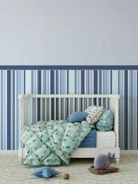 Papel meia parede listrado em tons de azul e branco 1055-5630