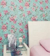Papel de parede floral rosas e azul 802-5633
