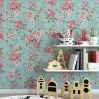 Papel de parede floral rosas e azul 802-5634