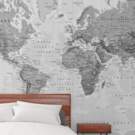 Papel de Parade Mapa Mundi Preto e Branco