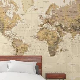Papel de Parede Mapa do Mundo Geográfico Amarelo