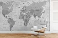 Papel de Parede Mapa do Mundo Cinza Padrão 2207-5776