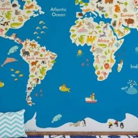 Papel de Parede Mapa Mundi Infantil Animais