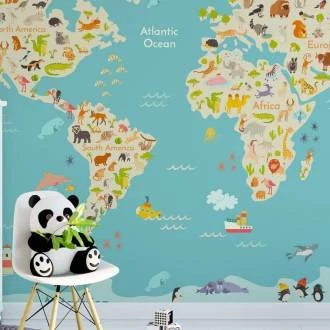 Papel de Parede Mapa Mundi Bebe Azul Claro