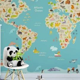 Papel de Parede Mapa Mundi Bebe Azul Claro