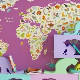 Papel de Parede Mapa Mundi Infantil Rosa