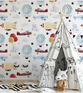 Papel de parede balão avião e dirigível