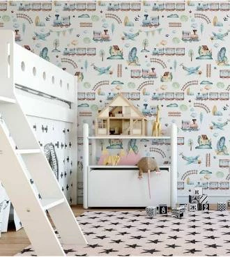 Papel de parede aviões e trens infantil