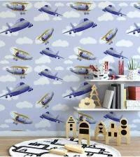 Papel de parede infantil de avião azul 2228-5822
