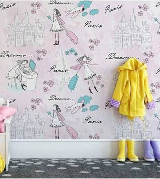 Papel de parede Paris meninas em rosa
