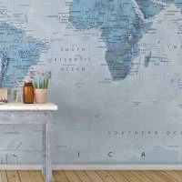 Papel de Parede Mapa do Mundo Azul Claro 2237-5840