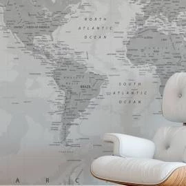 Papel de Parede Mapa Mundi Branco e Preto