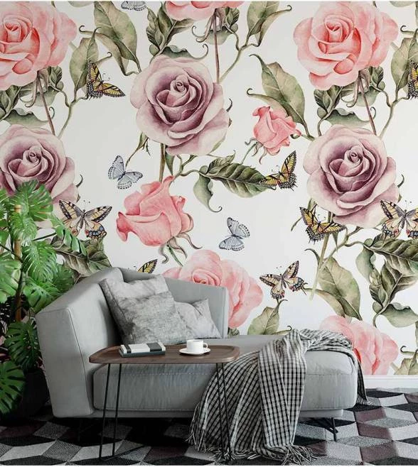 Papel de parede com rosas contemporaneo