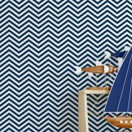 Papel de parede chevron branco e azul marinho