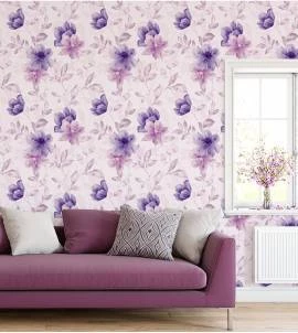 Papel de parede floral lilás aquarelado