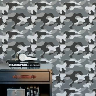 Papel de parede camuflado cinza preto e branco