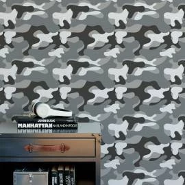 Papel de parede camuflado cinza preto e branco