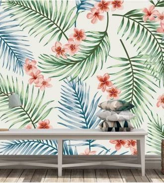 Papel de parede Tropical folhas e flores