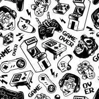 Papel de parede gamer retro em branco preto 2502-6500