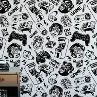 Papel de parede gamer retro em branco preto 2502-6501