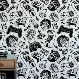 Papel de parede gamer retro em branco preto