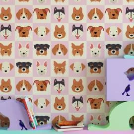 Papel de parede quadriculado cachorrinhos