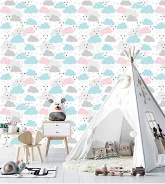 Papel de parede infantil chuva de amor