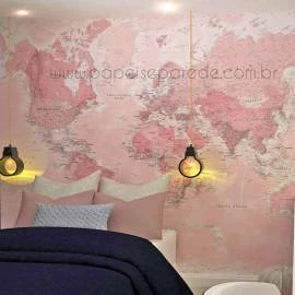 Papel de parede mapa do mundo rosa