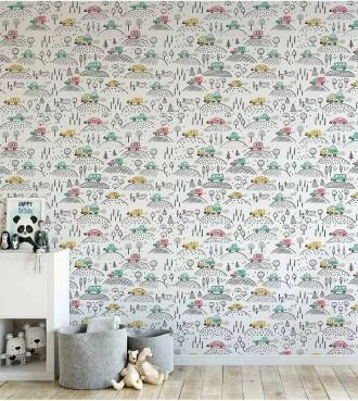 Papel de parede infantil carrinhos