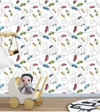 Papel de parede infantil carrinhos coloridos