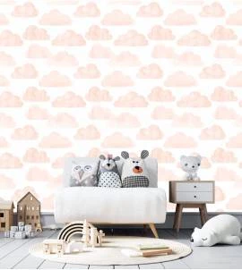 Papel de parede infantil nuvens rose