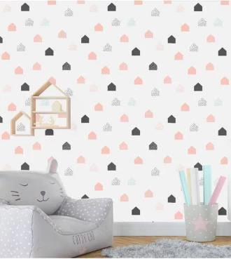 Papel de parede infantil casinhas