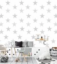 Papel de parede infantil poá de estrelas cinza 2602-6667