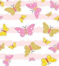 Papel de parede adesivo com borboletas e listrado 2608-6674