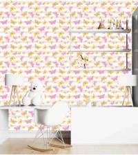 Papel de parede adesivo com borboletas e listrado 2608-6675