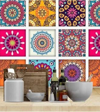 Azulejo adesivo com mandalas coloridas