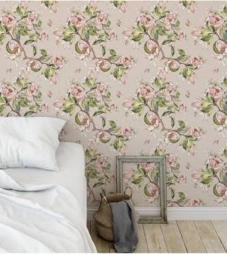 Papel de parede floral com tons rosê