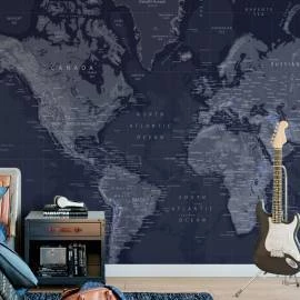Papel de Parede Mapa Mundi Azul Escuro