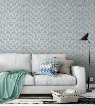 Papel de parede Damask tons de cinza e azul