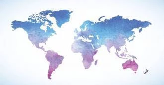 Papel de parede mapa mundi em tons azuis e lilás