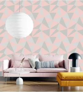 Papel de parede contemporâneo geométrico rosa e cinza