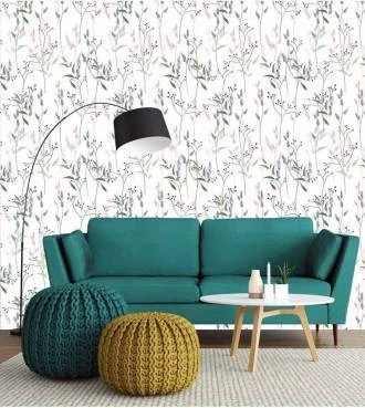Papel de parede floral com ramos delicados
