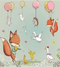 Papel de parede infantil raposa festa 2810-7030