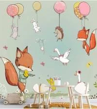 Papel de parede infantil raposa festa 2810-7031
