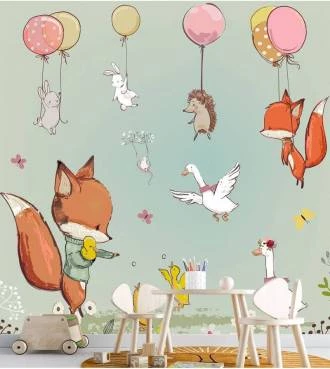 Papel de parede infantil raposa festa